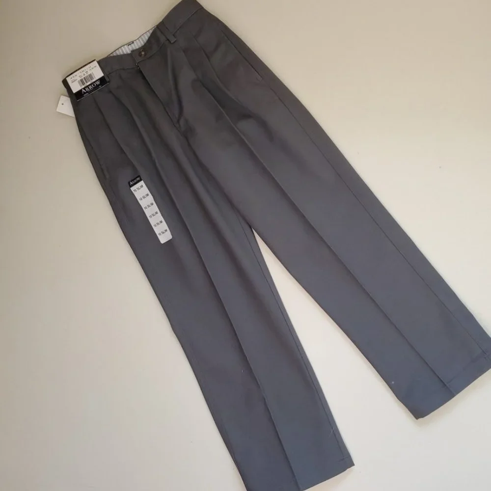 School Uniform cotton front pleated pants slim fit pockets cotton blend